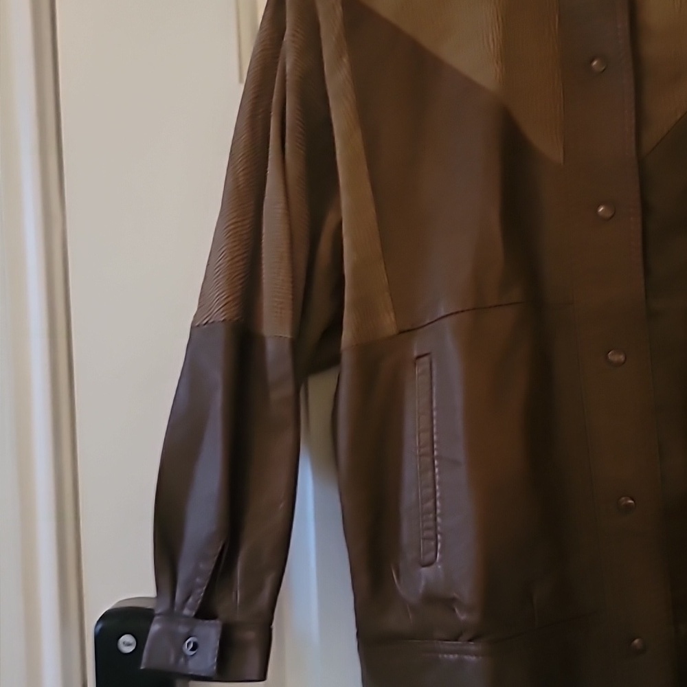 Faux Leather Brown Jacket Size Med - Picture 3 of 8